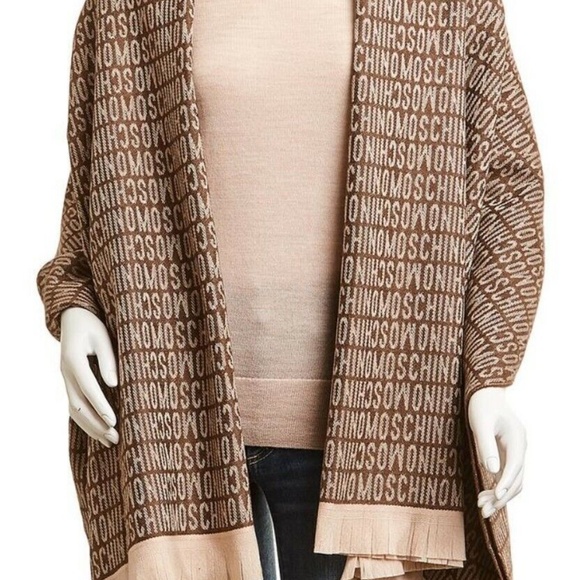 NWOT Moschino Wool Blanket Scarf Brown Tan Moschino Blanket Scarf w/ Tan Fringe - Picture 14 of 16